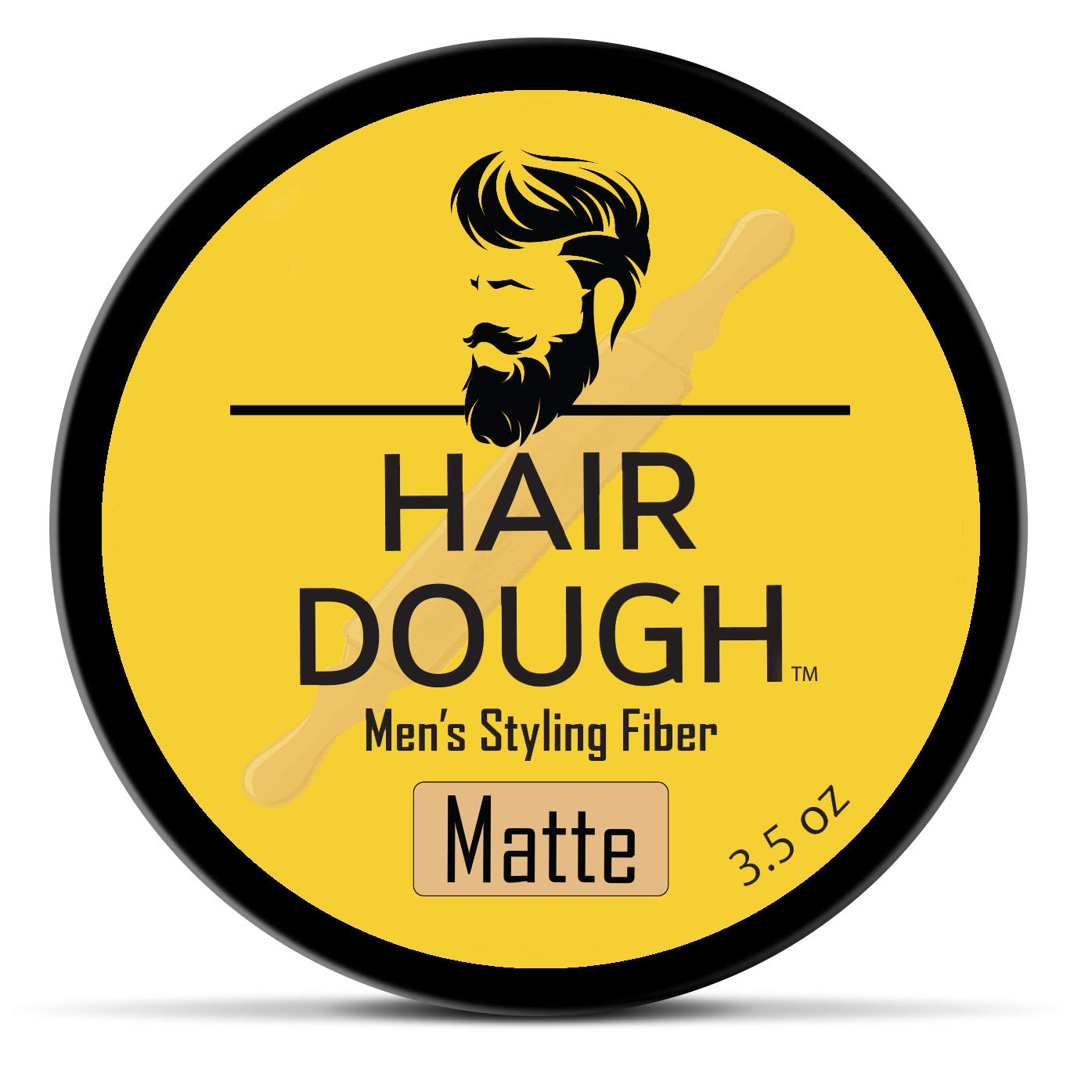Hair Dough styling clay jar closeup showing shine-free matte finish and hold