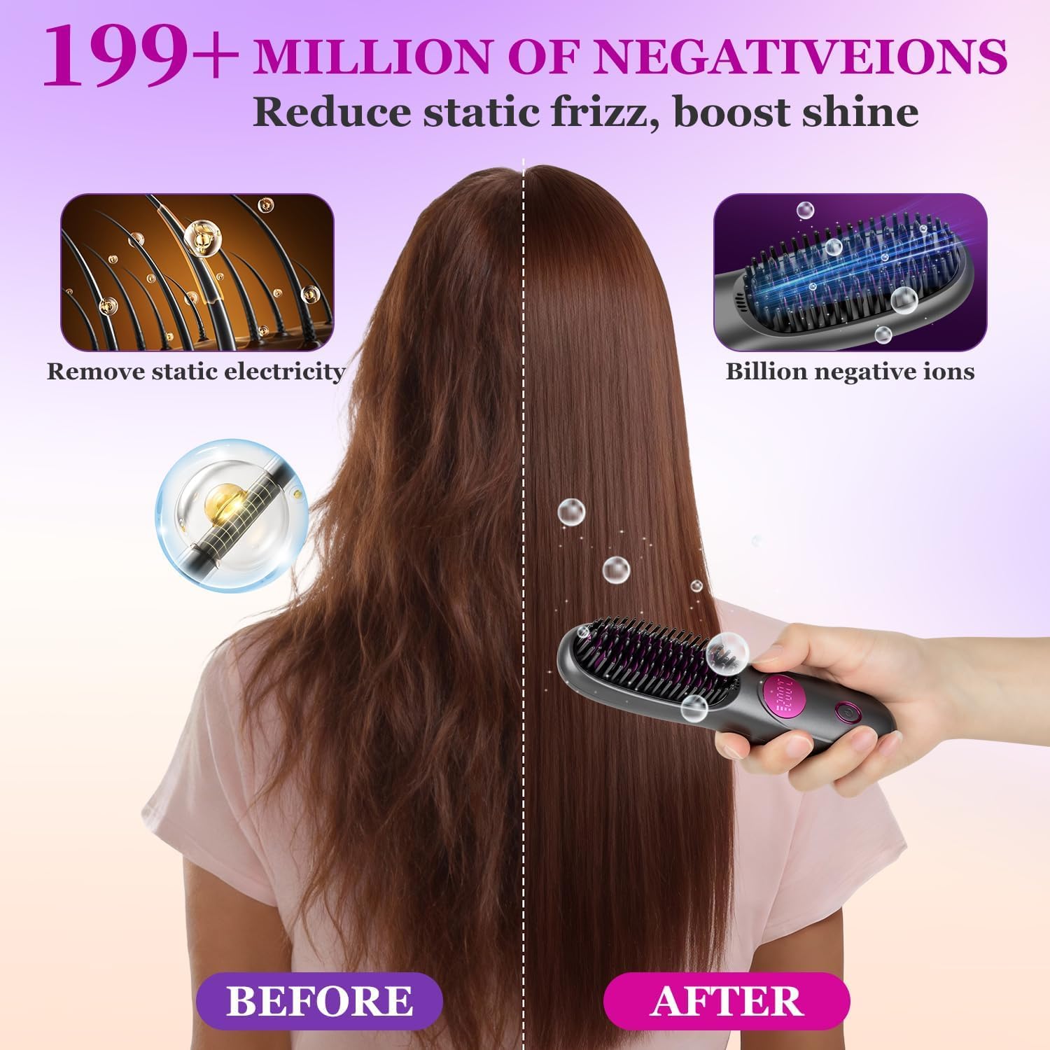 Hair Essence Go Brush Pro LED display with 3 heat settings for precise styling