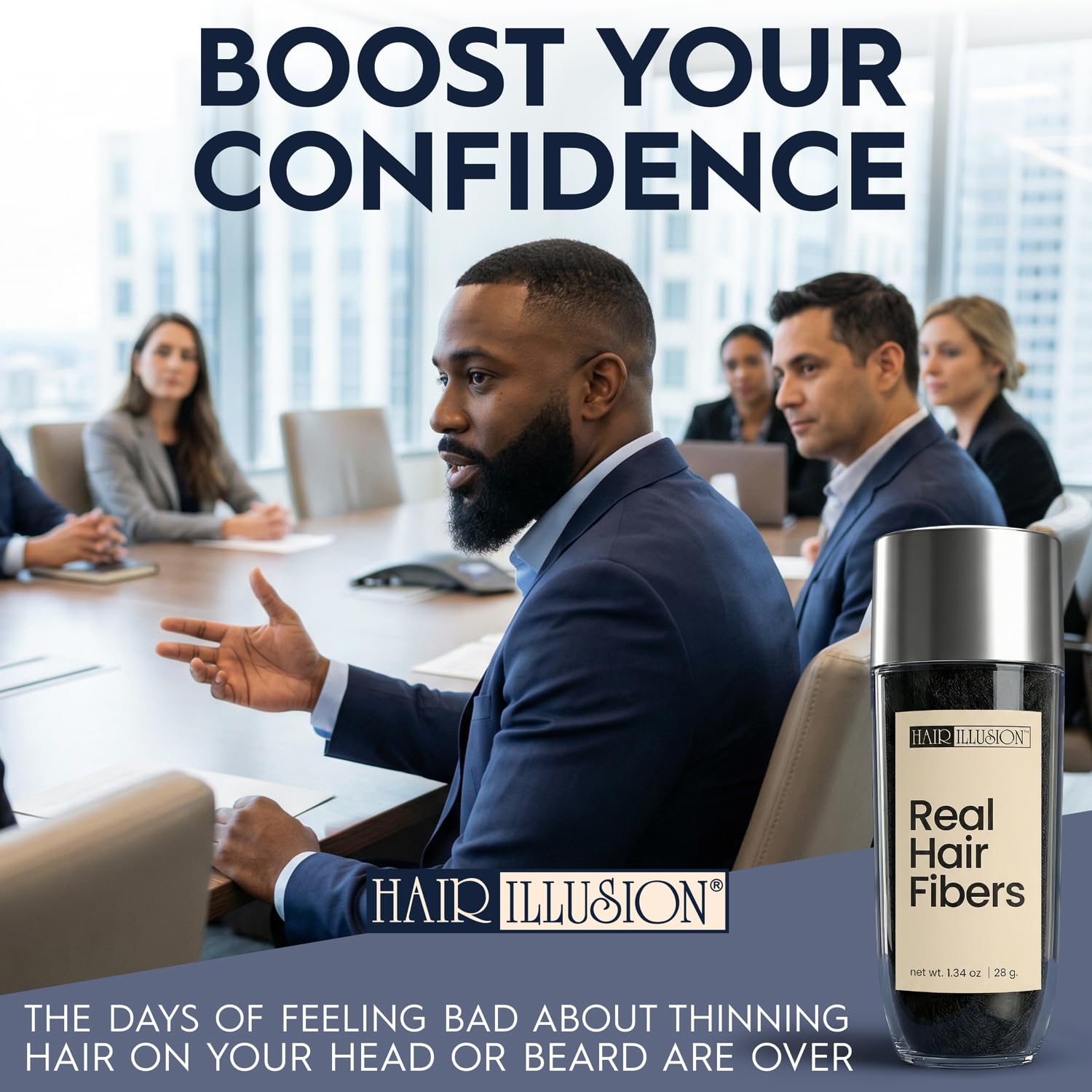 Hair Illusion real hair fibers application on dry hair for blending