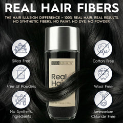Hair Illusion bald spot concealment with natural fibers for seamless shade
