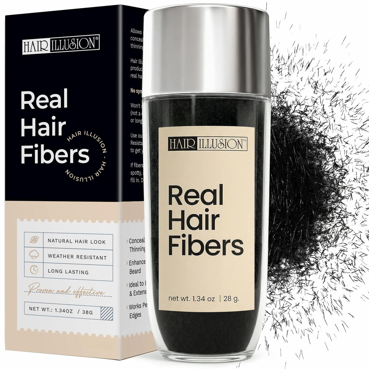 Hair Illusion fibers blend naturally for fuller coverage on thinning areas