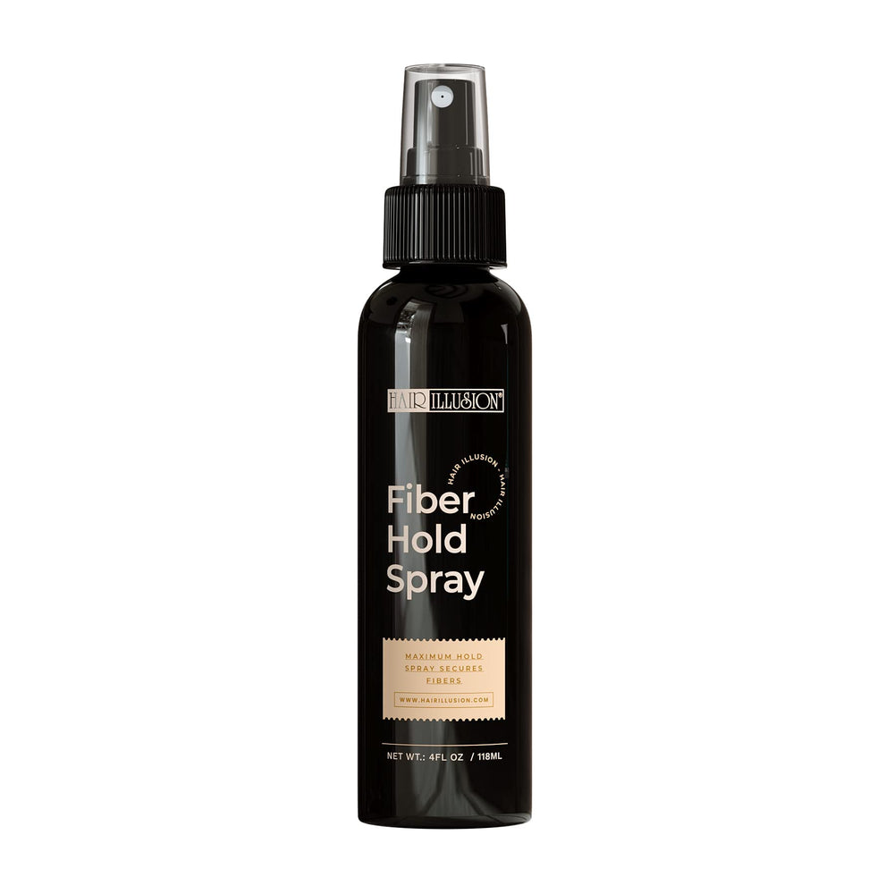 Hair Illusion natural fibers blend on scalp close-up shows seamless coverage.