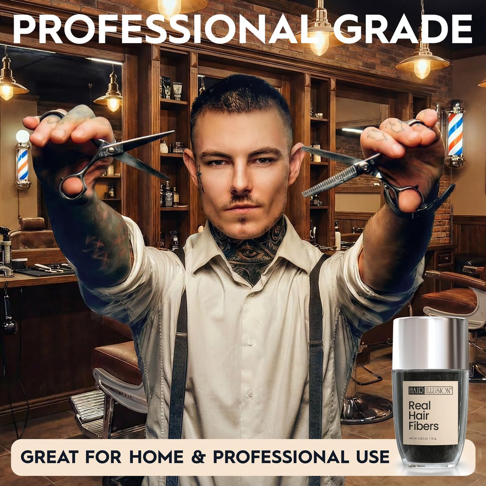 Hair Illusion patches beards with natural fibers for a refined look.