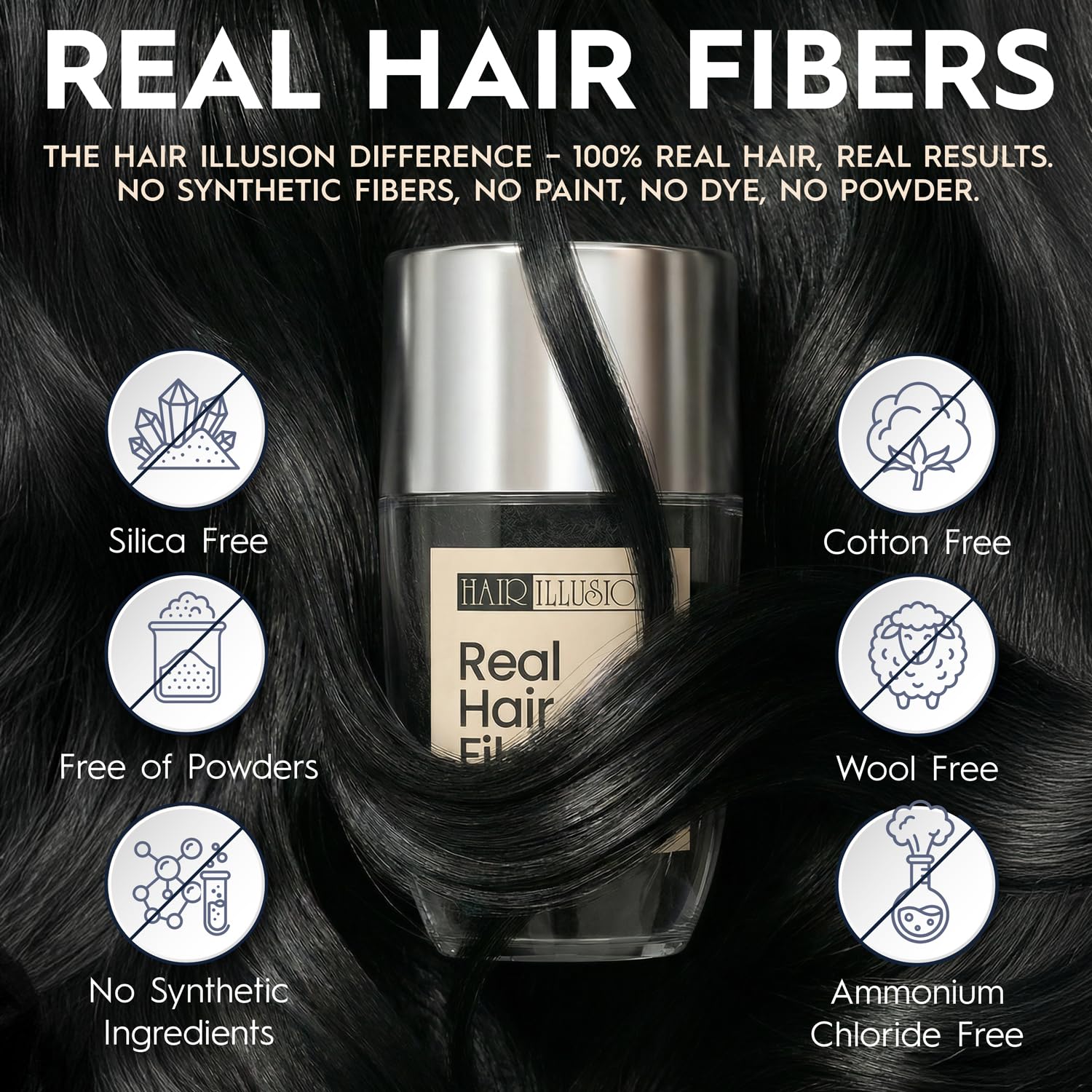 Hair Illusion real hair fibers application demonstrates quick thinning-area coverage.