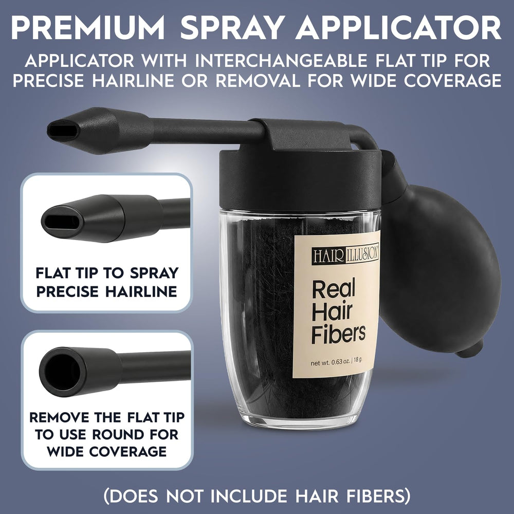 Hair Illusion removable flat tip enables easy switch for wider coverage.
