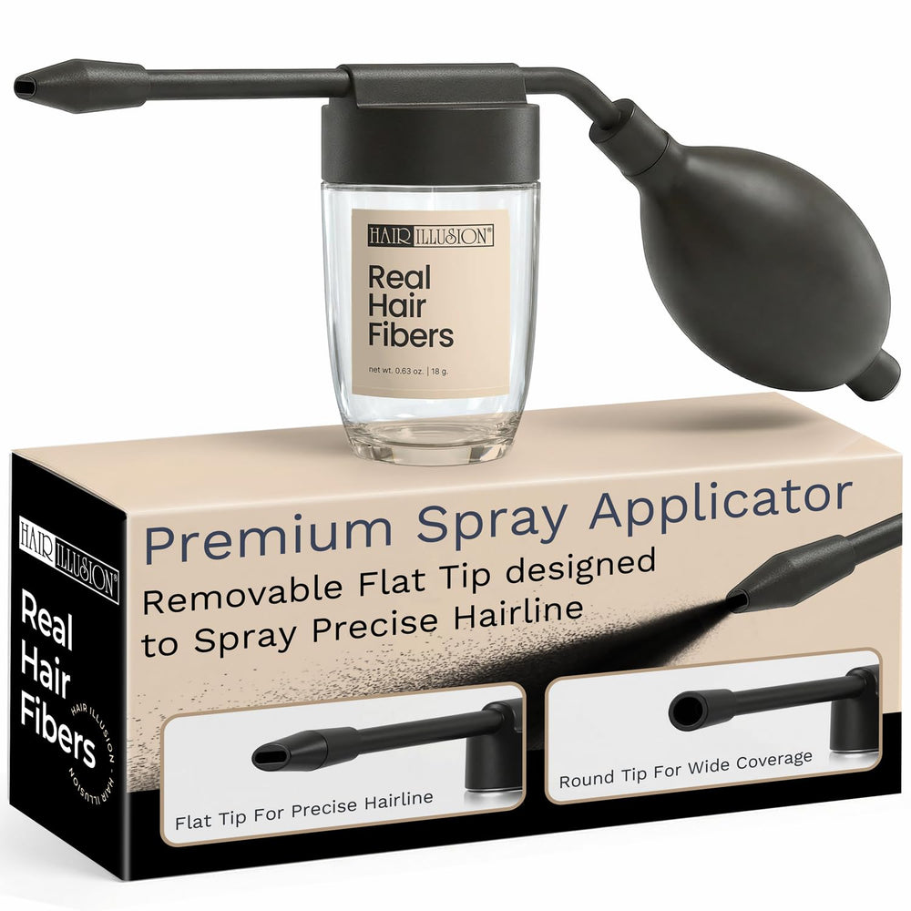 Hair Illusion spray applicator with flat tip for pinpoint hairline precision.