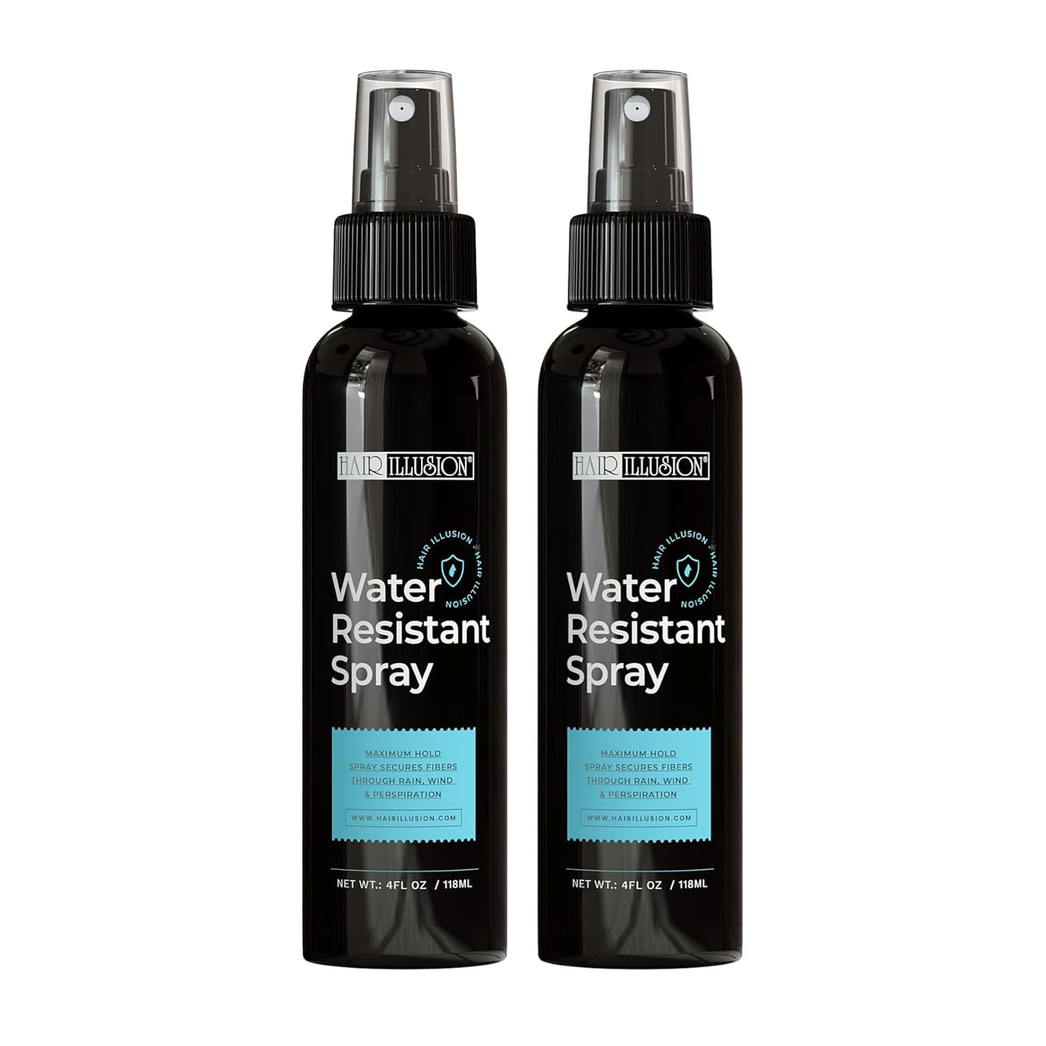 Hair Illusion water-resistant spray bottle for everyday styling and rain-ready confidence.