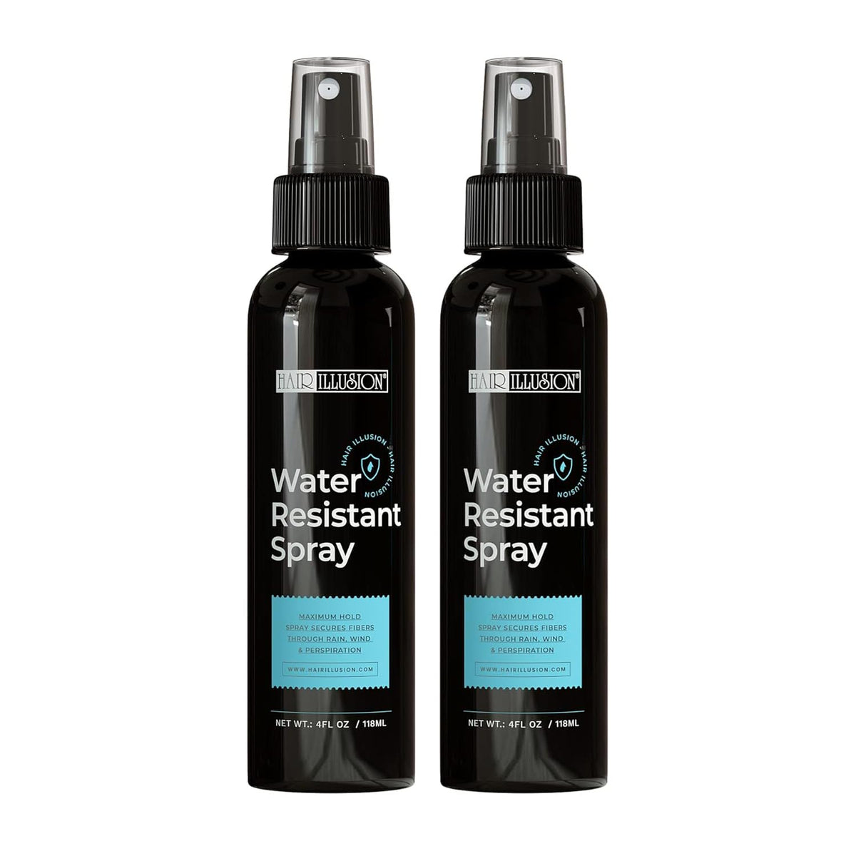 Hair Illusion water-resistant spray bottle for everyday styling and rain-ready confidence.