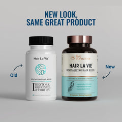 Close-up of Hair La Vie capsules showing biotin and collagen for hair nourishment.