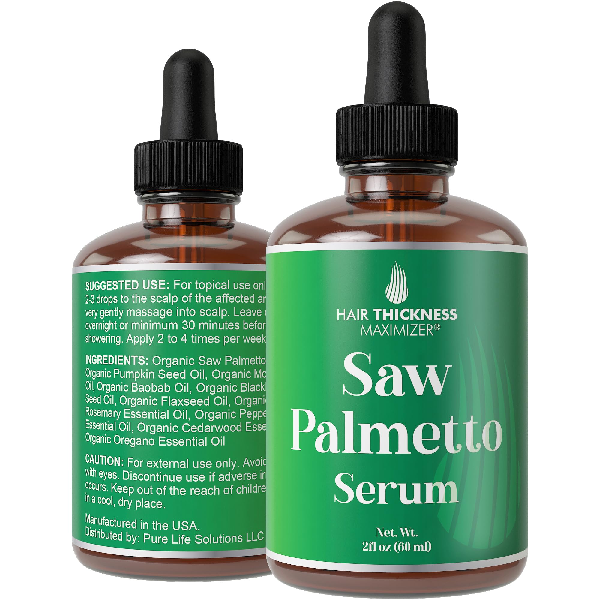 Hair Thickness Maximizer serum palmetto, botella en primer plano estimula crecimiento capilar