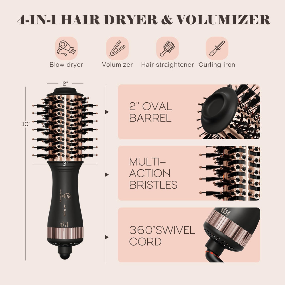 Hair trends 4-in-1 styler dries, straightens, curls, and volumizes using multiple heat settings.