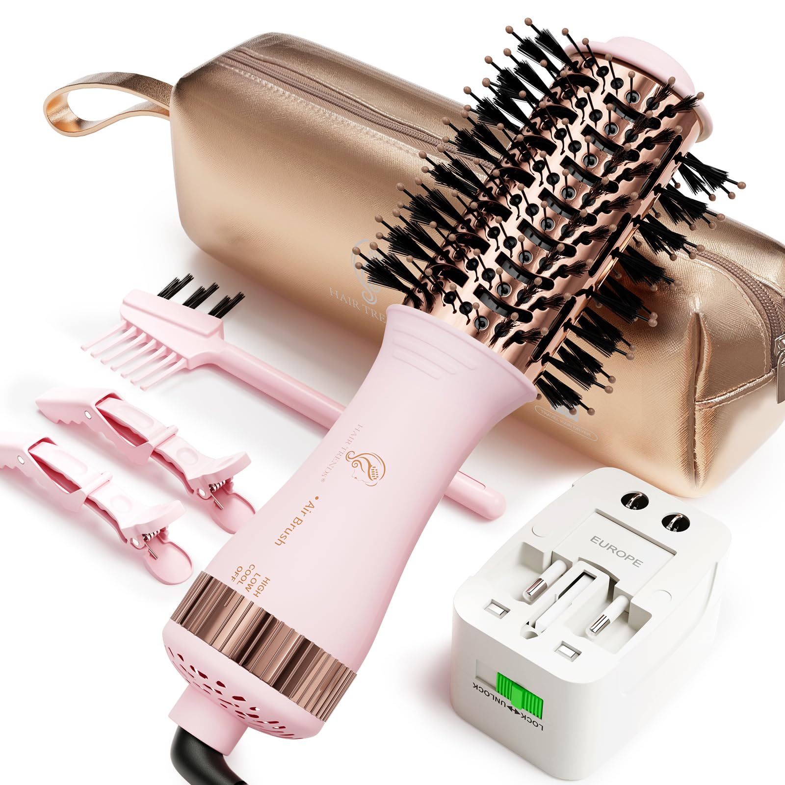 Hair Trends dual voltage travel dryer brush enables worldwide styling.