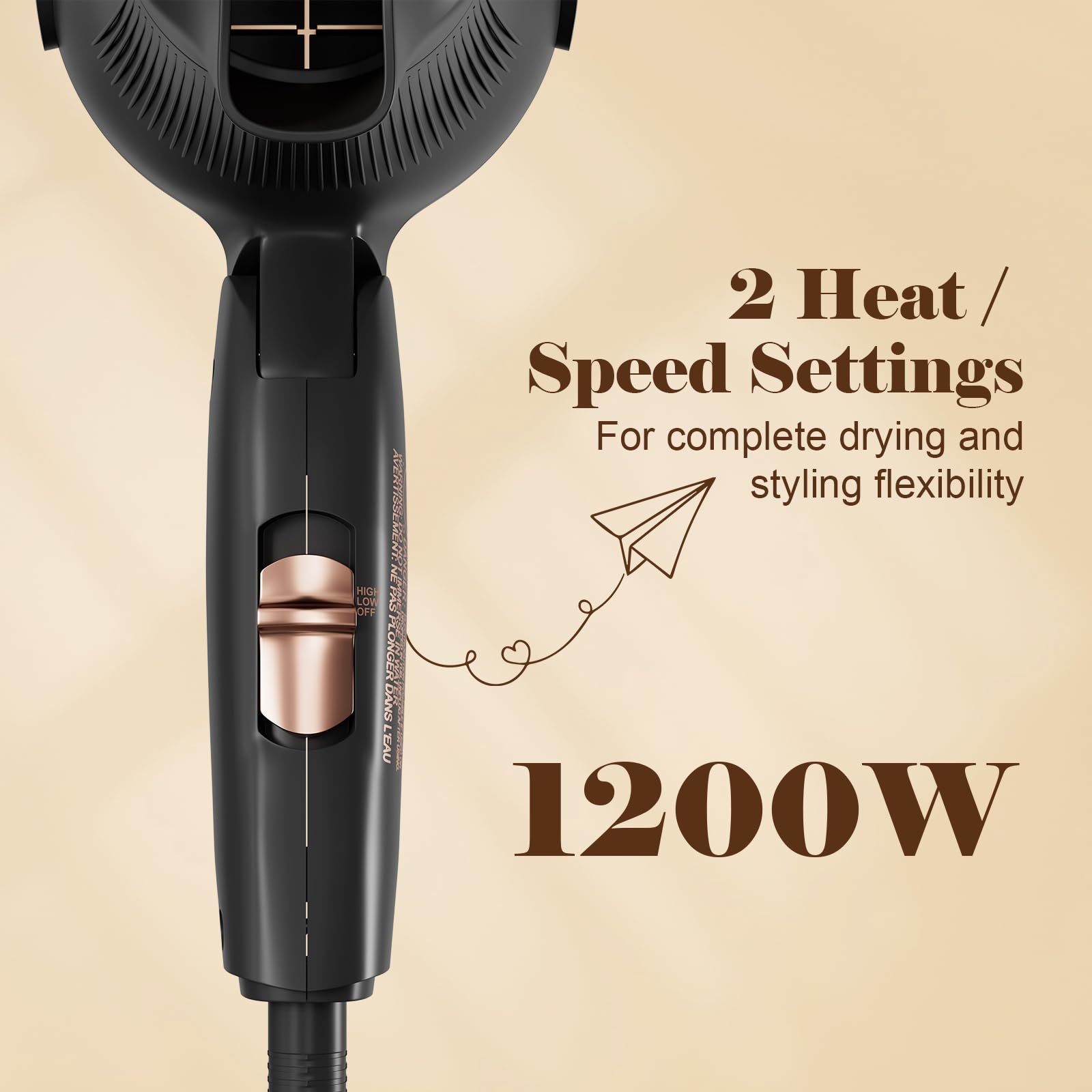 Hair Trends Travel Hair Dryer EU plug adapter included for Europe trips