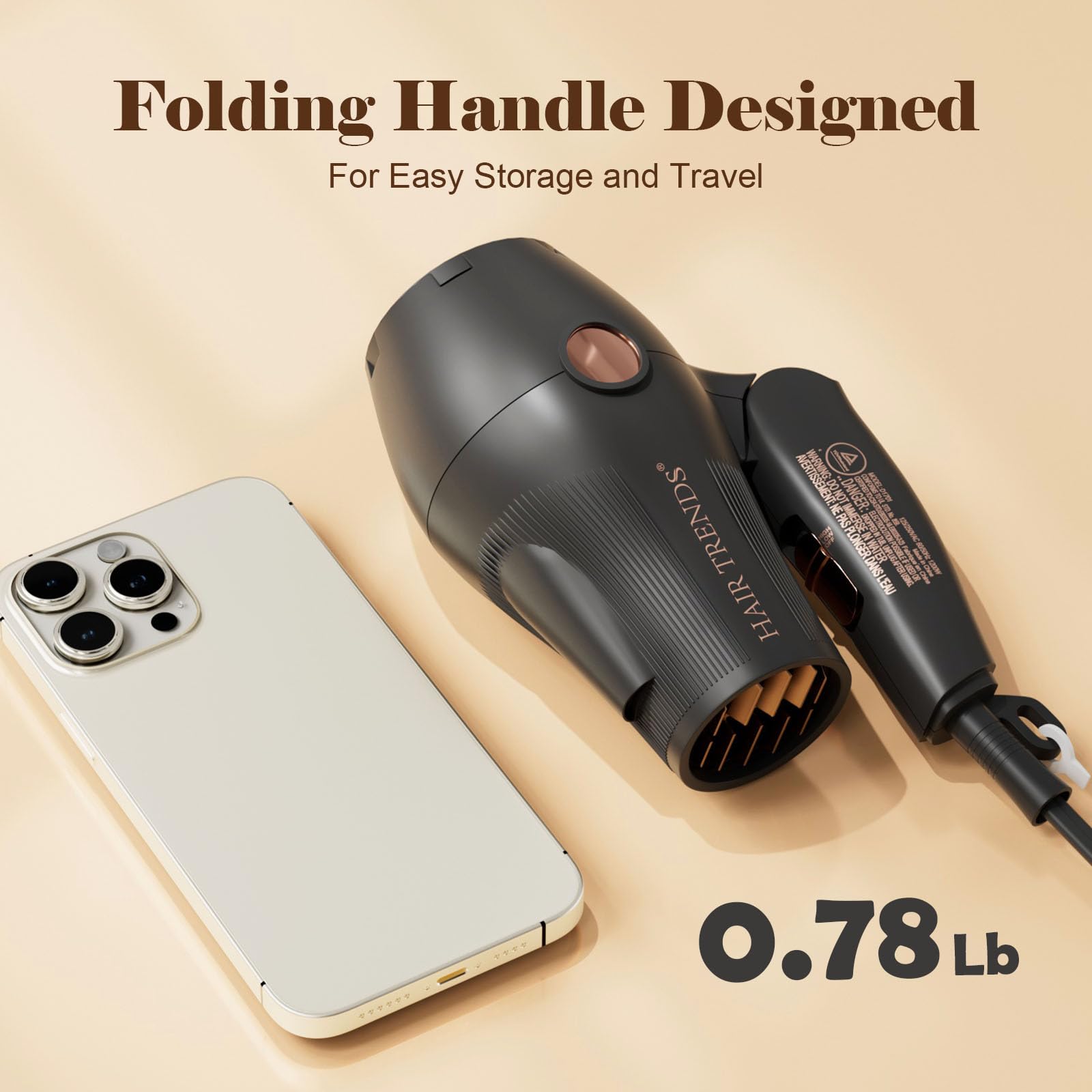 Hair Trends Travel Hair Dryer lightweight 354 g ideal for carry-on