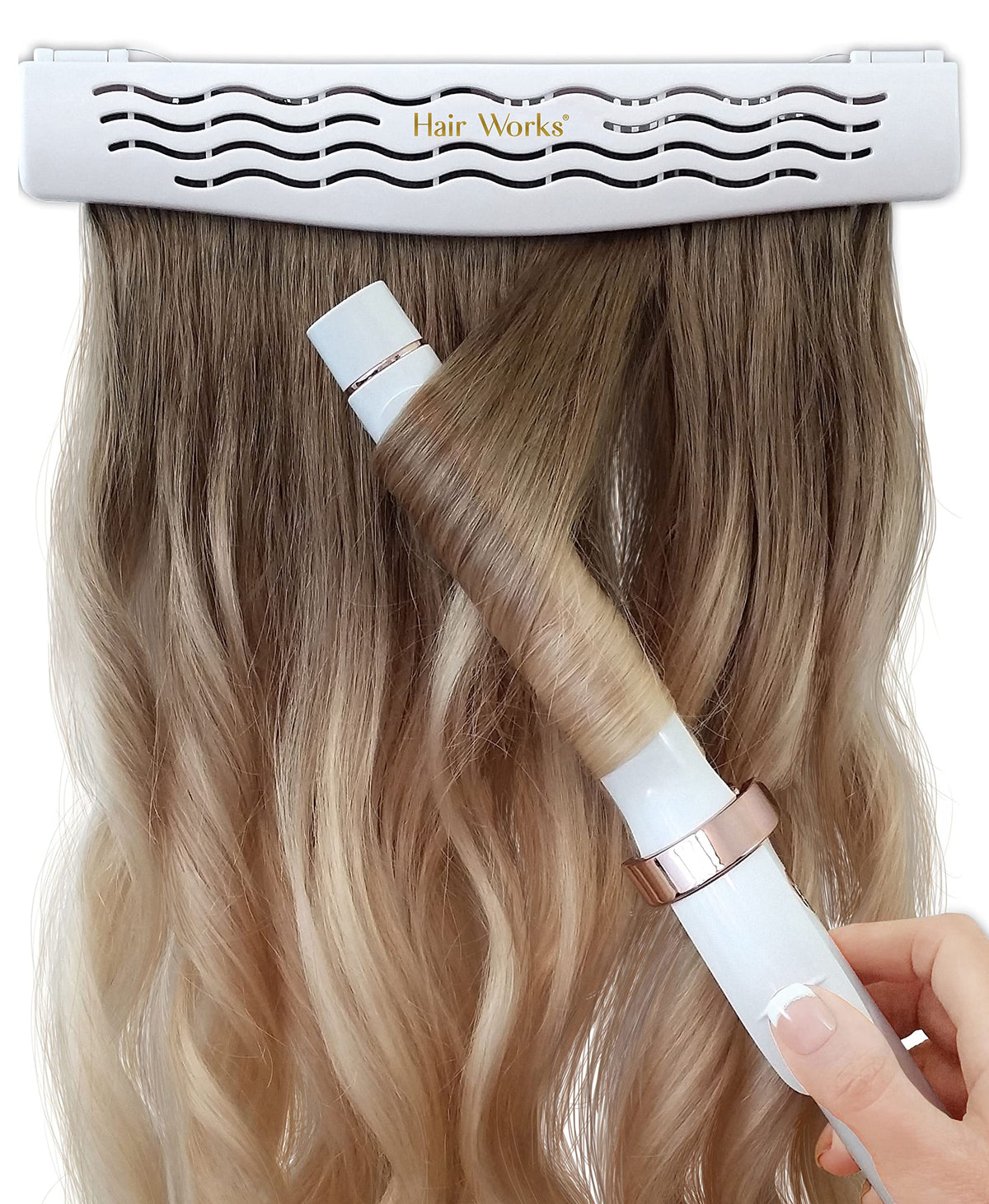 Hair Works 4-in-1 extension caddy in use for washing extensions securely.
