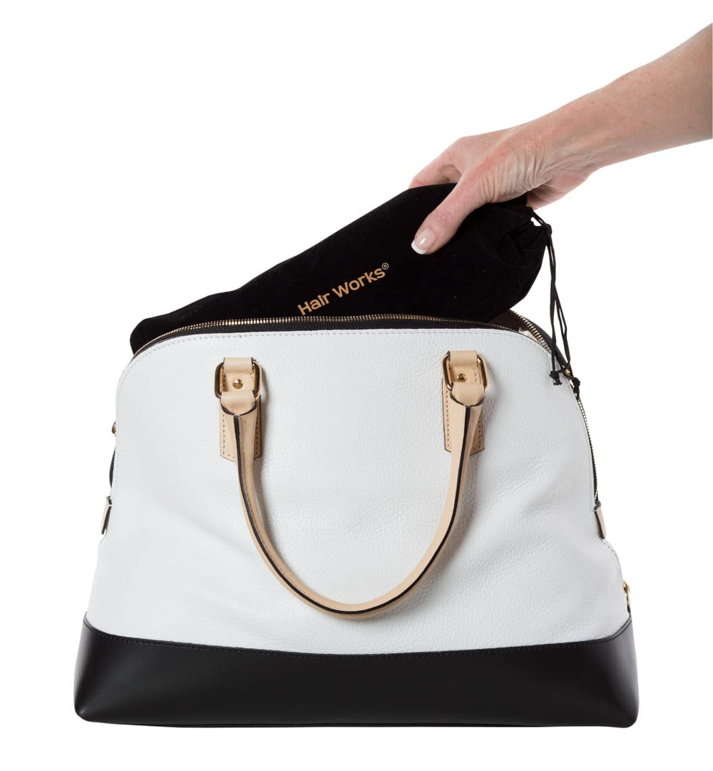 Hair Works multi-use organizer supporting washing, styling, packing and storing extensions.