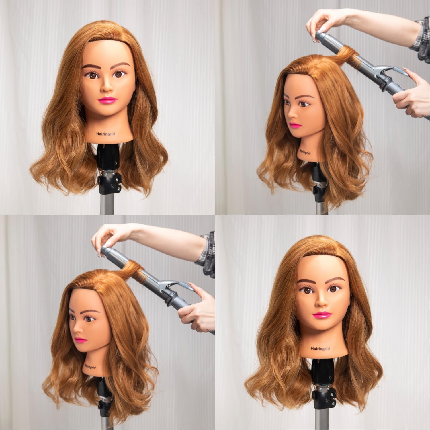 Hairingrid mannequin head for curling and straightening practice in salons or schools.