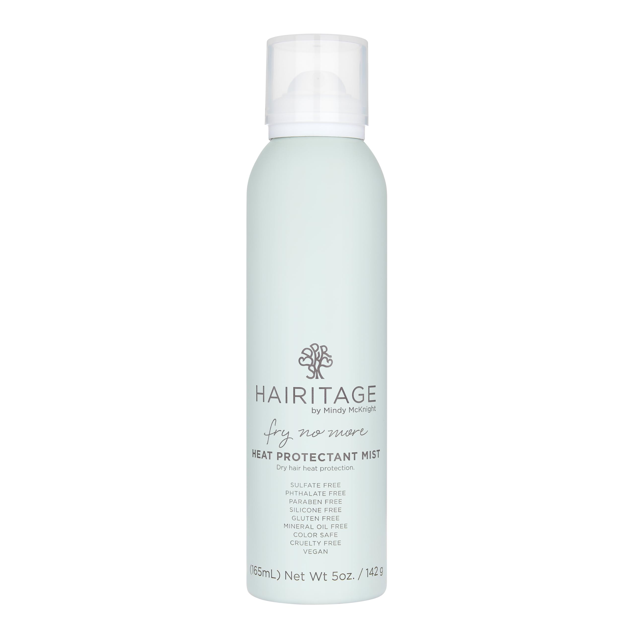 Hairitage spray protector de calor, botella visible protegiendo el cabello.