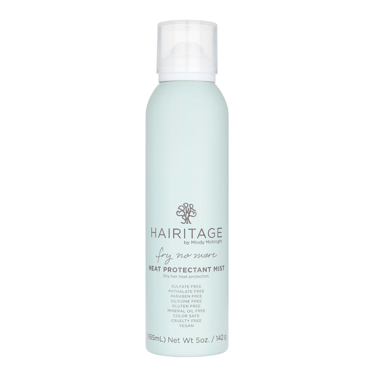 Hairitage spray protector de calor, botella visible protegiendo el cabello.