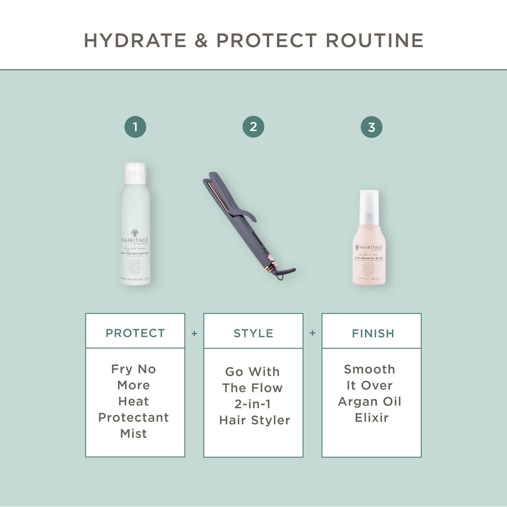 Hairitage spray protector de calor deja el cabello más suave y manejable.