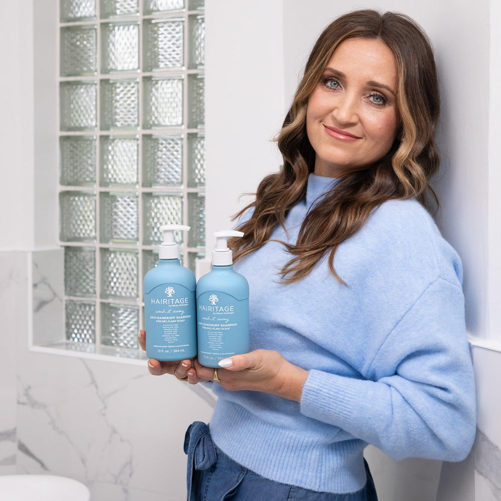 Hairitage acondicionador equilibrante, textura cremosa, deja el cabello sedoso y manejable.