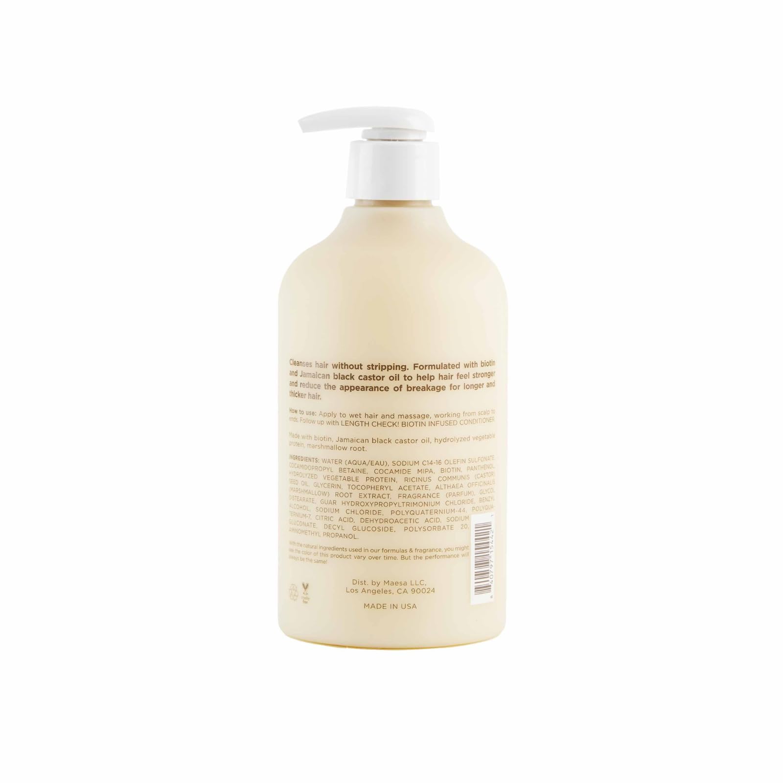 Hairitage Biotin Shampoo label highlighting Jamaican Black Castor Oil