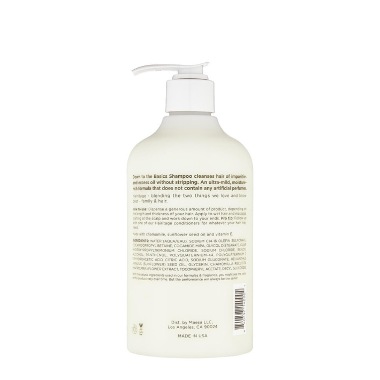 Hairitage champú Esencial, etiqueta sin fragancias, ideal para uso diario.