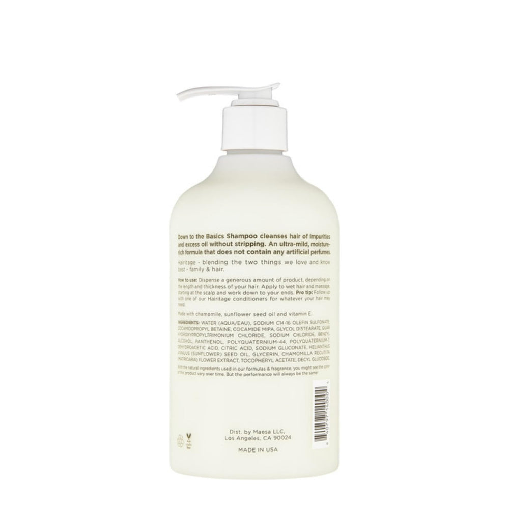 Hairitage champú Esencial, etiqueta sin fragancias, ideal para uso diario.