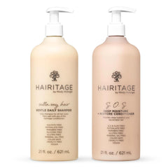 Hairitage Gentle Daily Moisture Shampoo bottle shows nourishing jojoba benefits for dry hair.