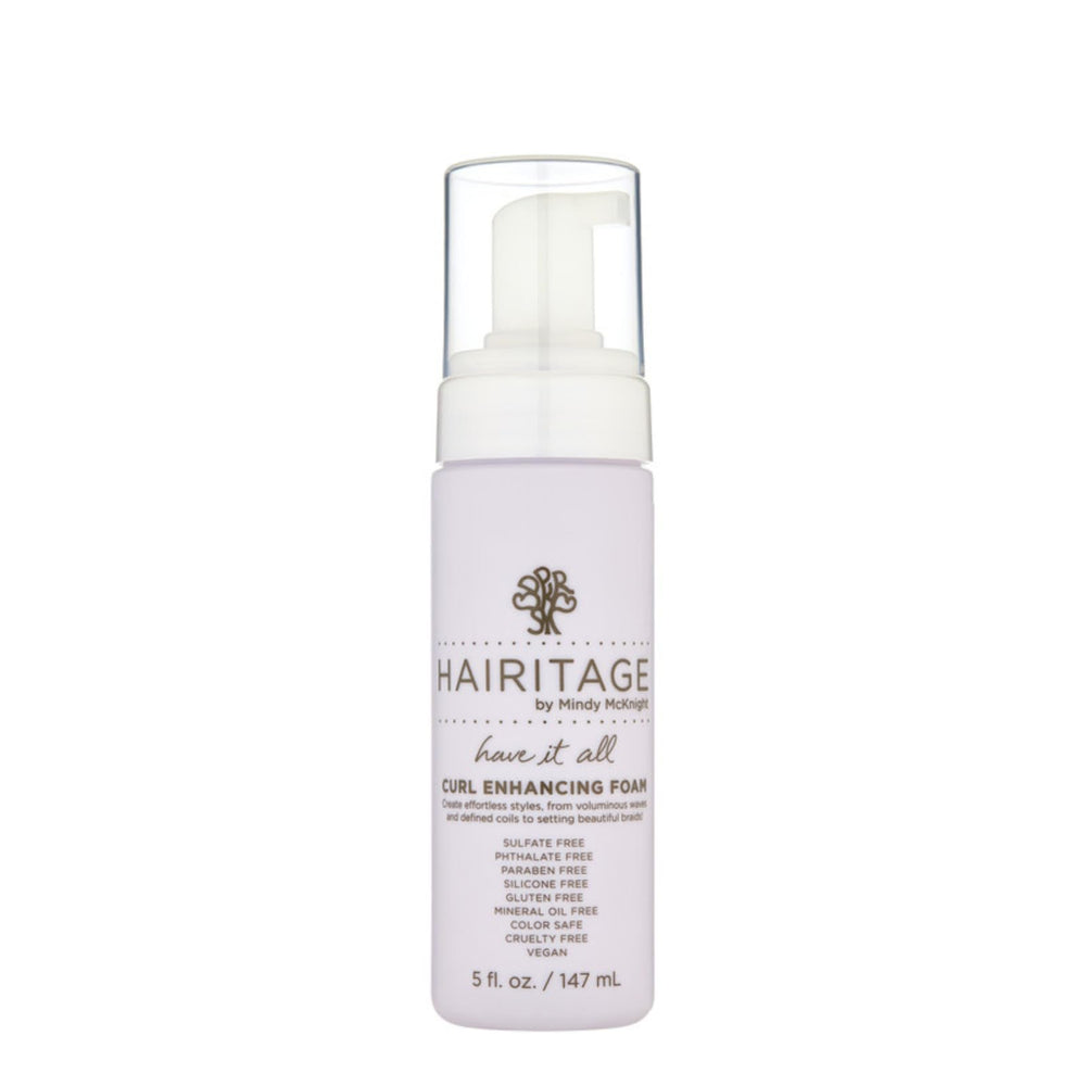 Hairitage Have It All Curl Enhancing Foam Mousse bottle for frizz control and lightweight moisture.