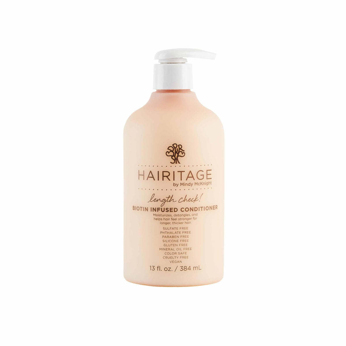 Hairitage Length Check Conditioner bottle on display, showcasing product design and usage cues.