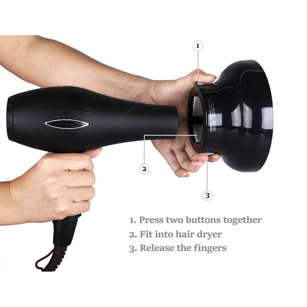 Hairizone diffuser dispersion shot showing even heat distribution to reduce frizz