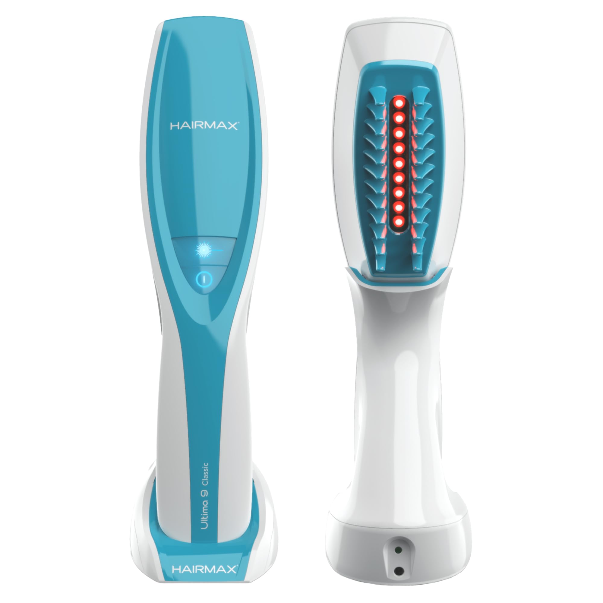 Hairmax Ultima 9 Classic laser comb, front view, for at-home thinning hair treatment.