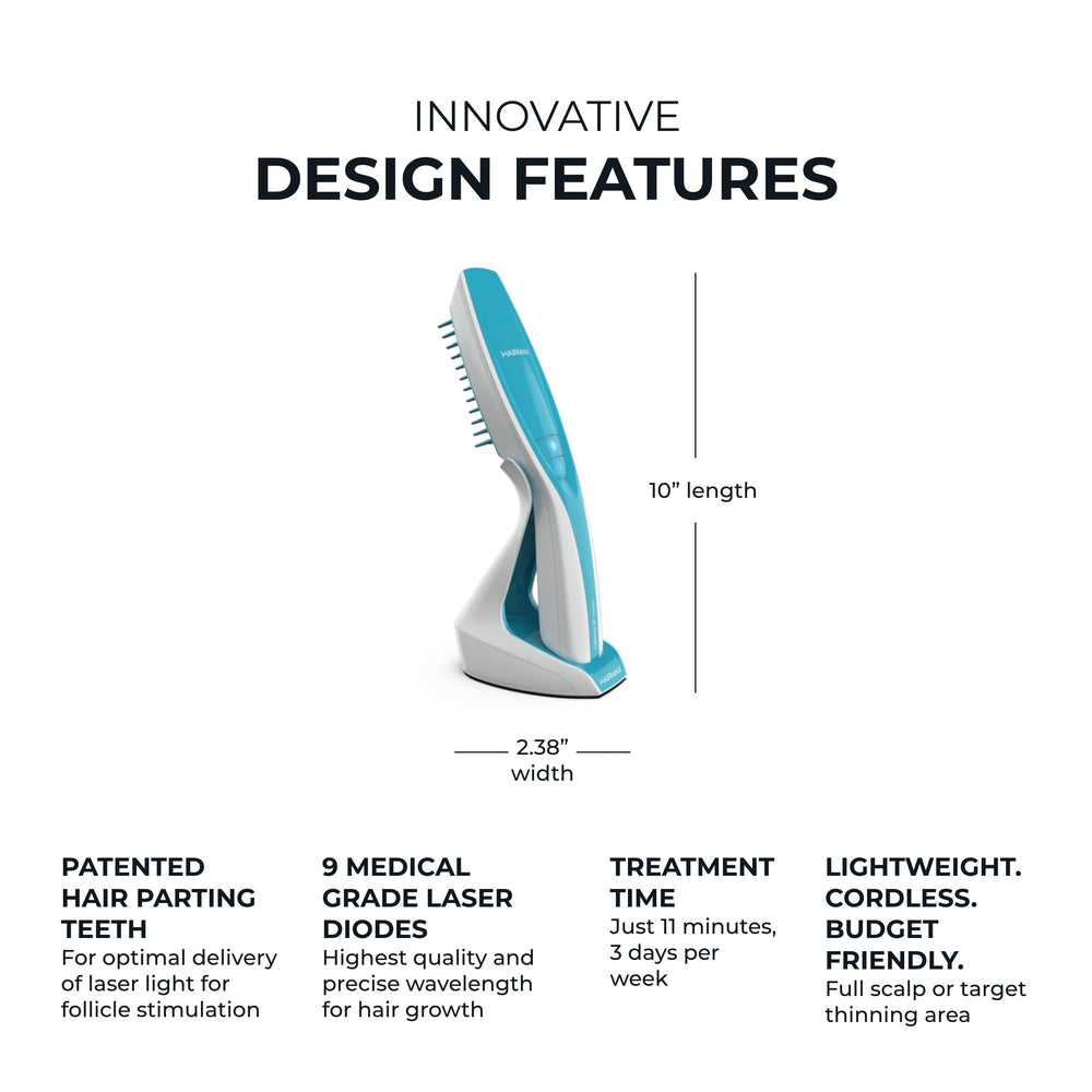 Hairmax Ultima 9 Classic packaging with charging cradle visible.