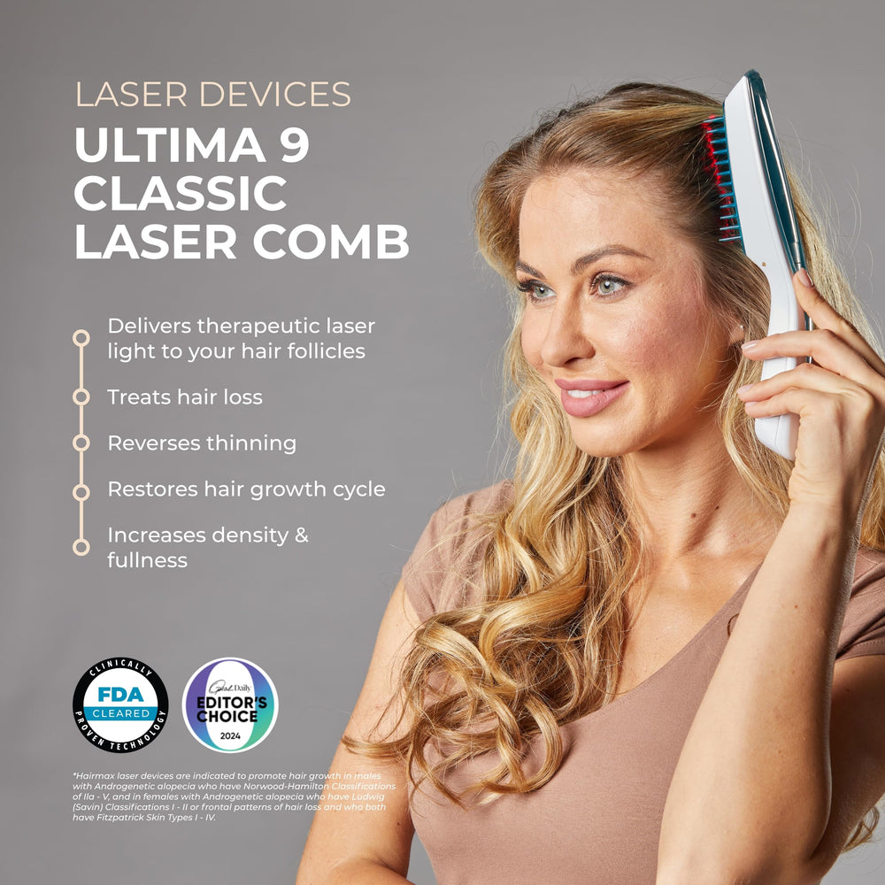 Hairmax Ultima 9 Classic, side view, cordless travel-ready design.