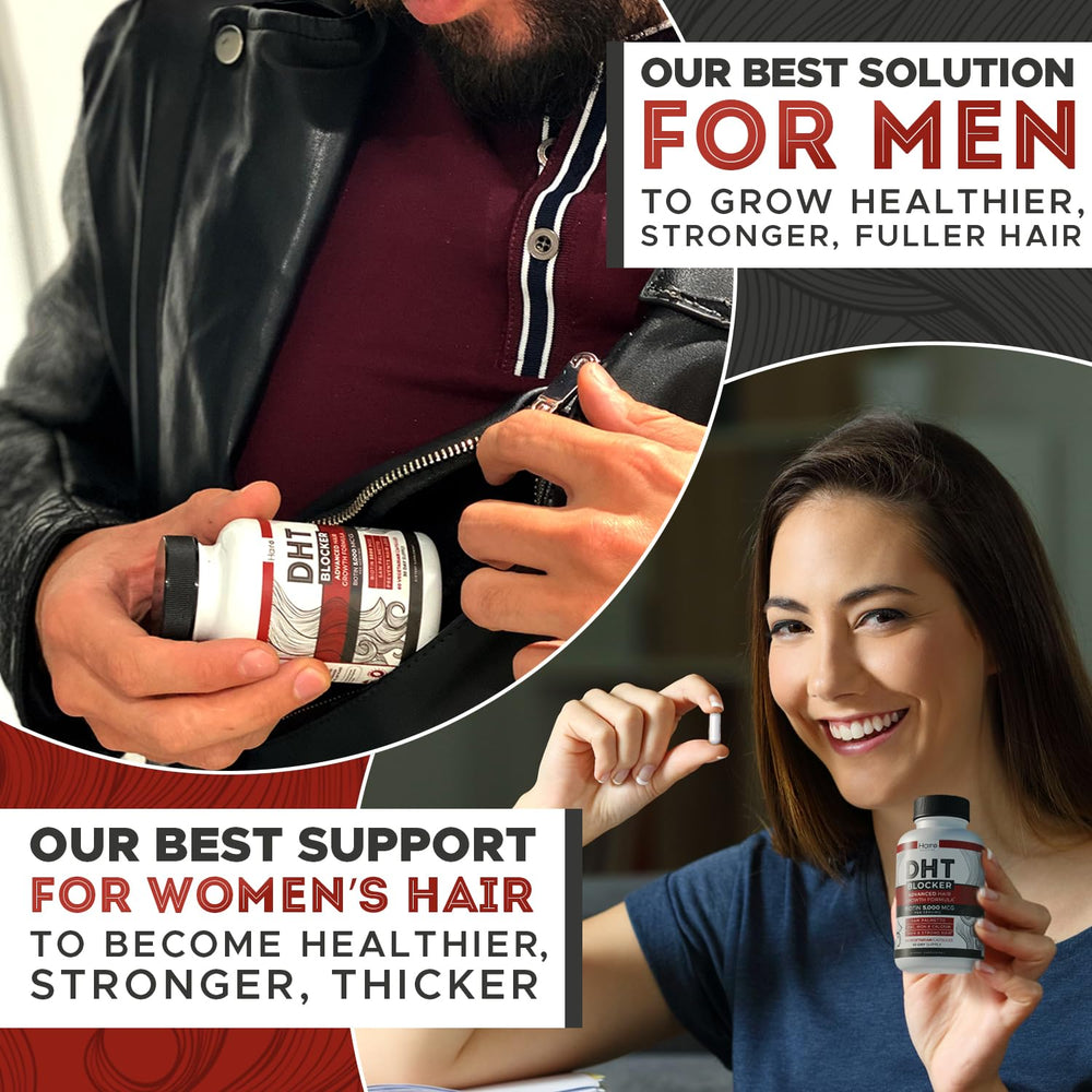 Hairo Nutrition DHT Blocker flatlay packaging showcases compact daily format.