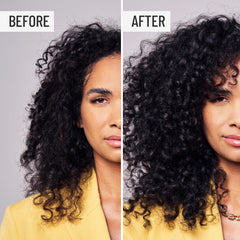 Hairstory Hair Balm applied in damp hair for defined texture.