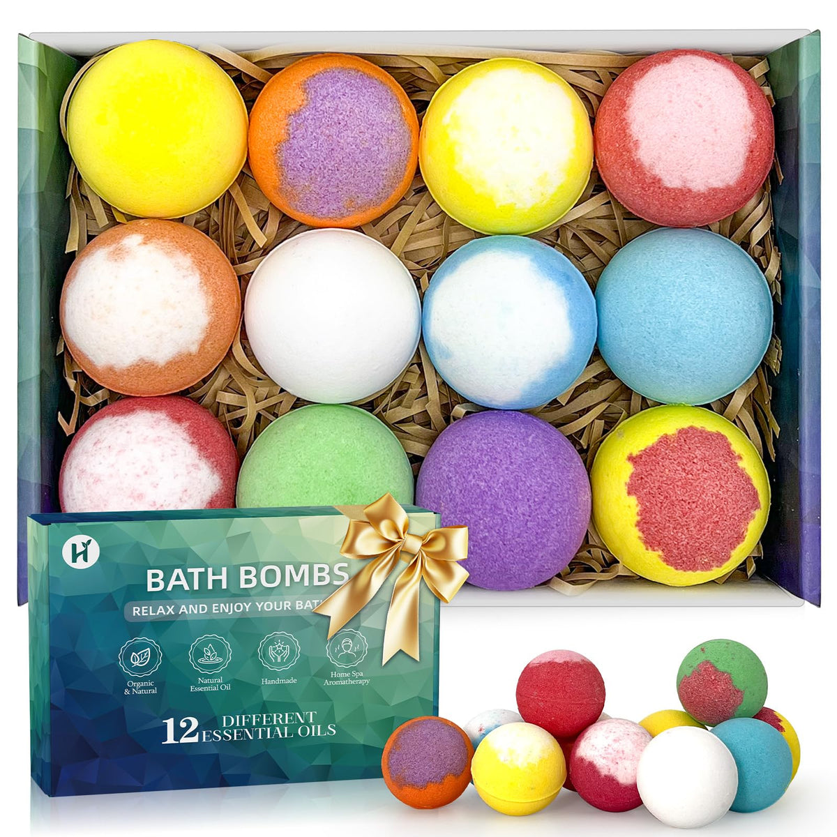 HAISHAN SHOWER 12-pack bath bombs displayed for at-home spa-like soaks.