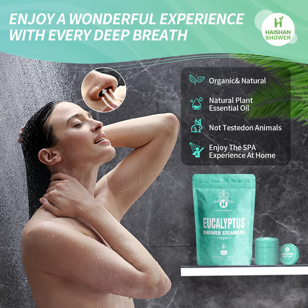 Close-up of HAISHAN SHOWER steamers highlighting eucalyptus and mint aromas