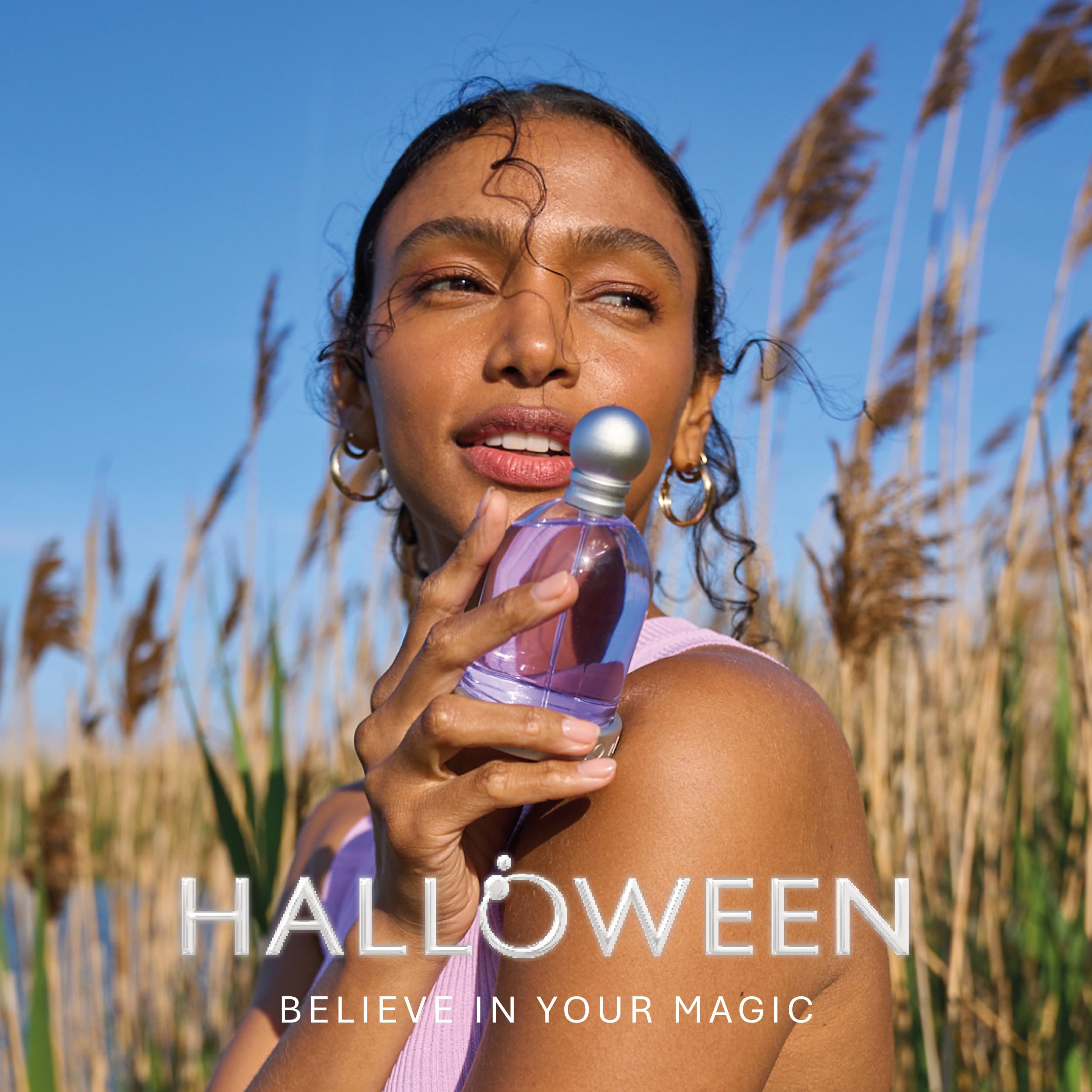 Halloween Eau de Toilette bottle side view showing sleek packaging for travel