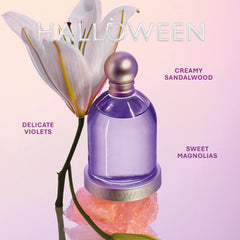 Halloween Eau de Toilette label closeup reveals violet and marine notes texture