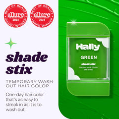 Shade Stix Green applied with built-in comb for even streaks.