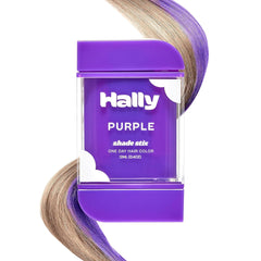 Hally Hair Shade Stix Purple bottle shows easy application and wash-out color for events.