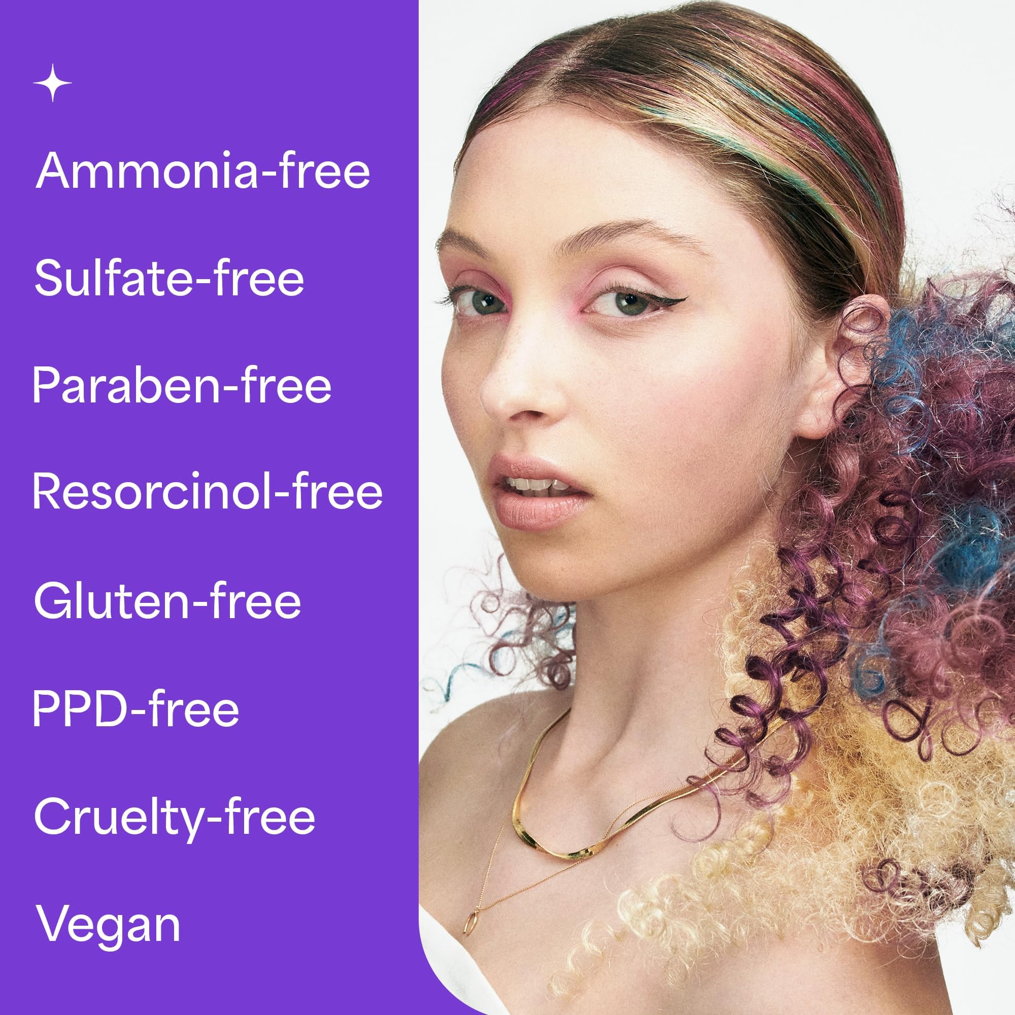 Hally Hair Shade Stix Purple on dark hair delivers vivid color with subtle shine.