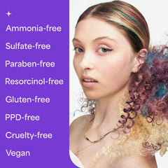 Hally Hair Shade Stix Purple on dark hair delivers vivid color with subtle shine.