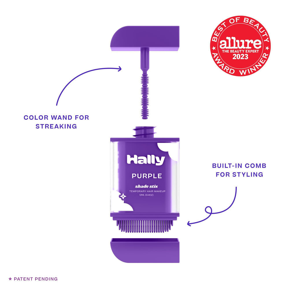 Hally Hair Shade Stix Purple wand illustrates quick streaks for vibrant festival looks.