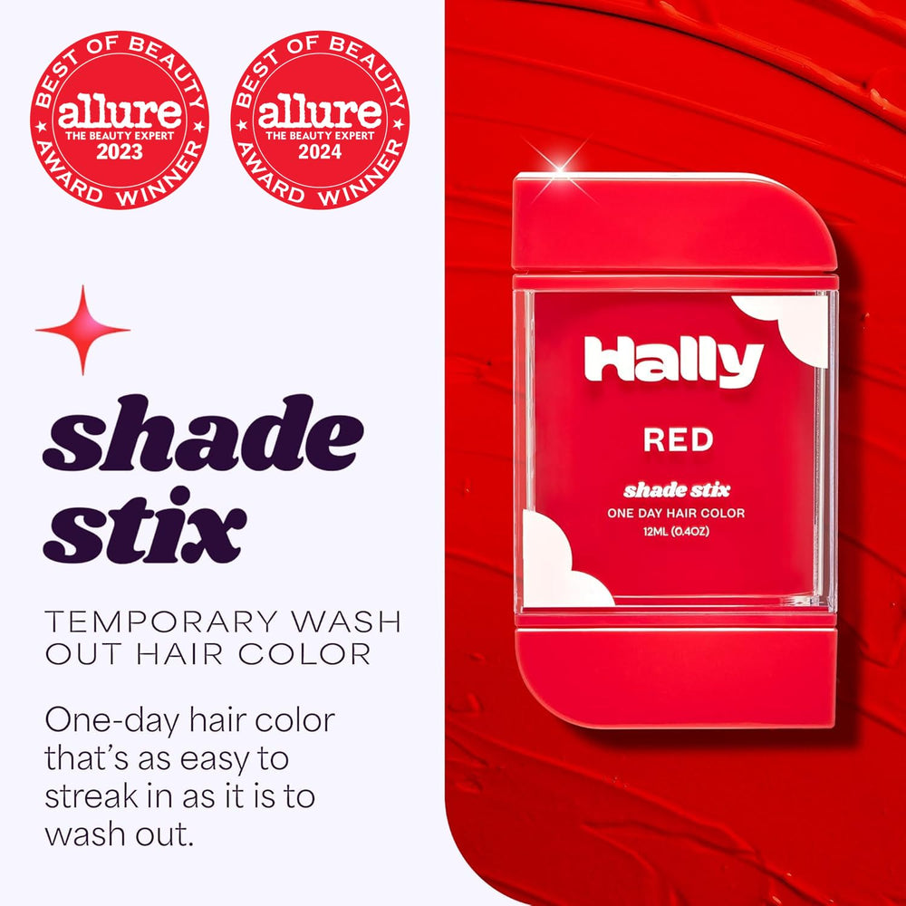 Hally Hair Shade Stix Red on dark hair shows bright, visible color.