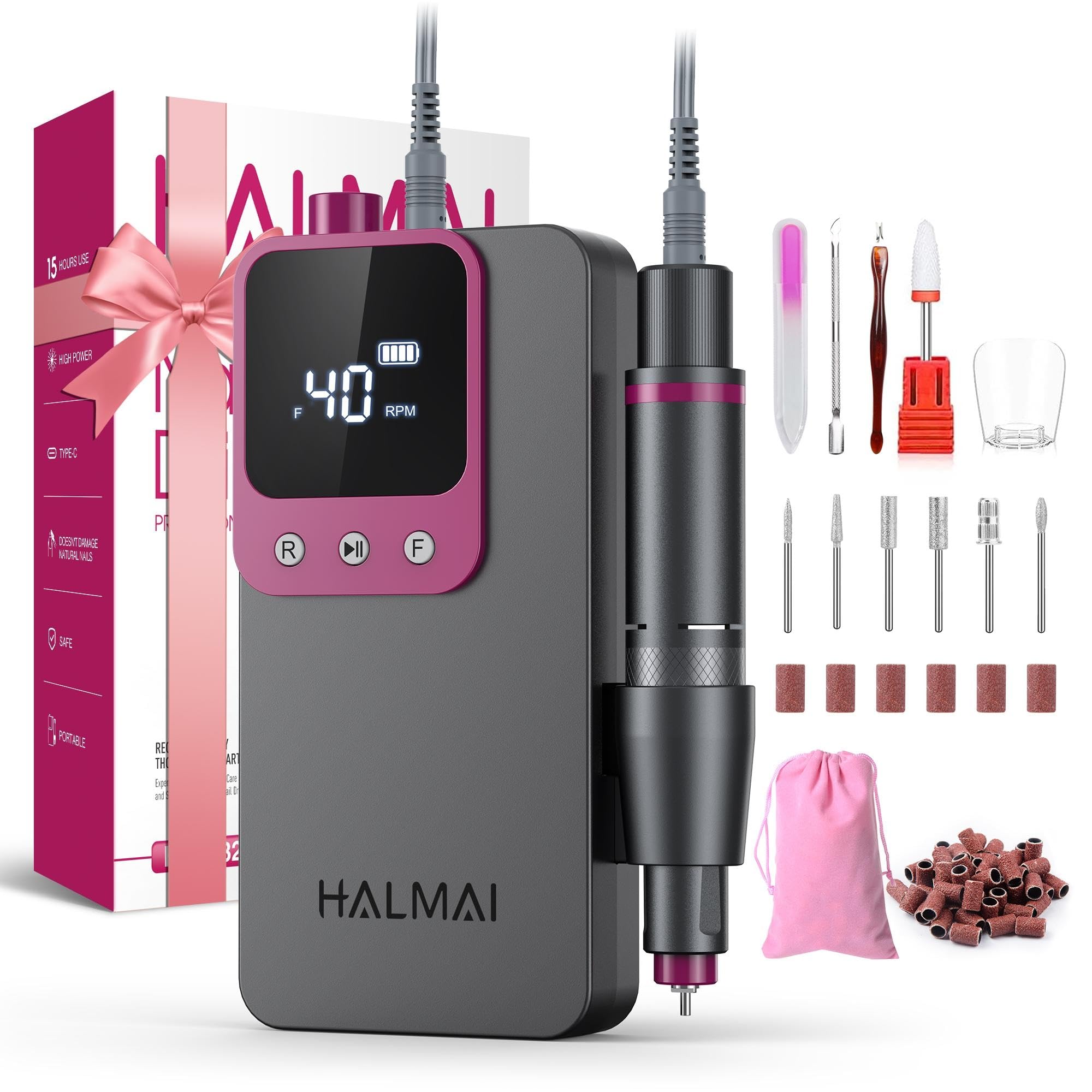 Halmai electric nail drill 40k rpm for fast filing