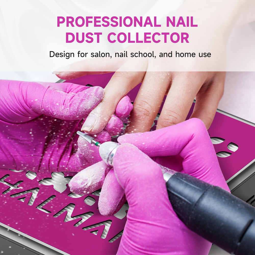 HALMAI Nail Dust Collector with 800Pa suction captures dust during acrylic or gel nails.