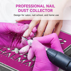 HALMAI Nail Dust Collector with 800Pa suction captures dust during acrylic or gel nails.